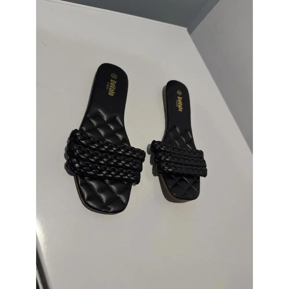Braided Slide Sandals - Black Quilted Footbed
